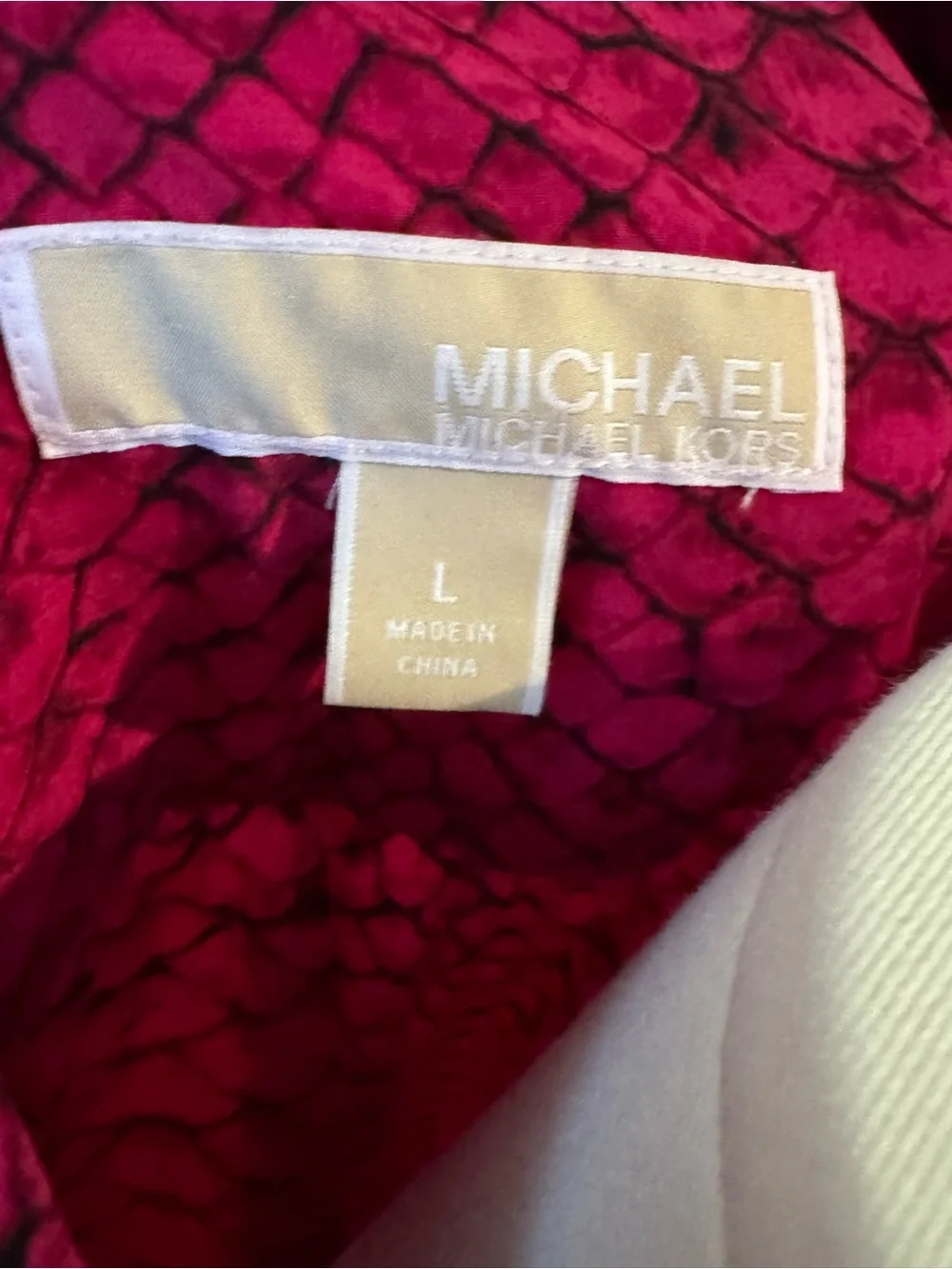 Michael Kors Pink Magenta Snake Print Tie Neck Dress Roll Tab Sleeves Size L
